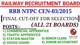 RAILWAY RECRUITMENT BOARD | CUT-OFF MARKS FOR NON-TECHNICAL POSTS | RRB NTPC 2015 | CA,TA,GG,SM,ECRC