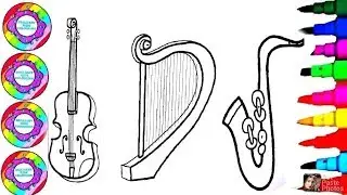How to Draw and Color Barbie Fairy Girl and Musical Toy Instruments Coloring Drawing 2020