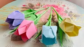 Kağıttan Renkli Çiçek Yapımı 🌷💮🏵️🌹/Simple Hand Crafts #origamitulip
