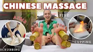 Trying Fire Cupping Foot Massage in China + Salt Scrubbing. ASMR: Traditional Chinese Therapy.