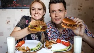 🍔 БУРГЕР с Картошкой по Селянски 🌮 и Тан 🥛 МУКБАНГ асмр итинг еда кебаб@kushat_prosto
