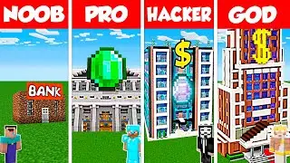 Minecraft Battle: NOOB vs PRO vs HACKER vs GOD: BANK ROBBERY HOUSE BASE BUILD CHALLENGE / Animation