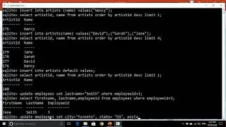 Dml (insert, update, delete) tcl (commit, rollback) practice in Sqlite.