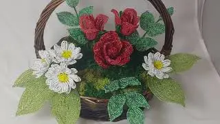 Композиция из бисера в корзине Цветы из бисера Анонс Мастер класса Beaded flowers