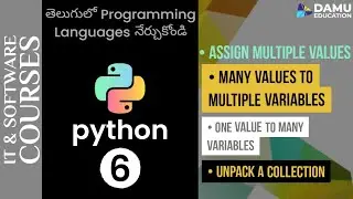 Python in Telugu | Assign One Value, Multiple Values to Multiple Variables & Unpack a Collection