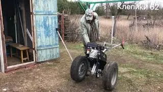 MKM walk-behind tractor. We install wheels on Zhiguli cars.
