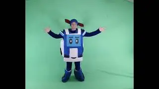Робокар поли на зелёном фоне,  футаж, хромакей