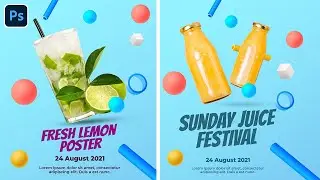 How to Make Fresh Lemon Poster Design in Photoshop-Lemon juice Advertisement Poster Design in PS