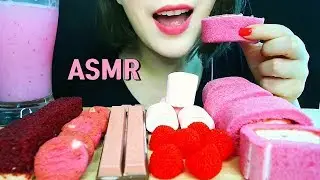 ASMR STRAWBERRY PARTY(Cake, Marshmallows, Jelly, Chocolate, Cookies) MUKBANG 딸기 파티(케이크, 마쉬멜로우, 젤리등등)