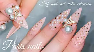 Paris nails with pearls and charms✨