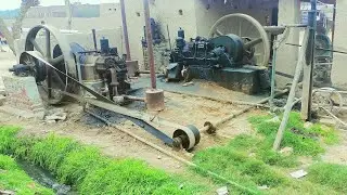 Dual 18 HP Engines Work On Wheat Grinder Machine - Start Up Two Diesel Engine