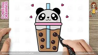 How to Draw a Cute Easy Boba Tea | Bubble Chocolate Tea for Kids Step by Step 🧋+ 🐼