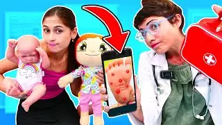 Oyuncak bebek Ela el ayak hastalığı geçiriyor! Ayşe ve Lili ile bebek bakma oyunları