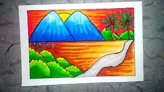 DRAWING MOUNTAIN SCENERY | COLORING SCENERY | MENGGAMBAR PEMANDANGAN GUNUNG | MEWARNAI GUNUNG