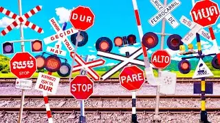 Railroad Crossing Bringing Various Stop Signs