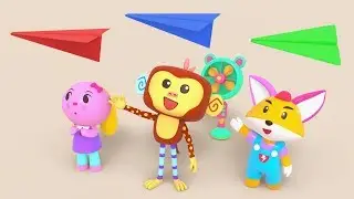Fox and Rabbit Playing with Paper Airplanes