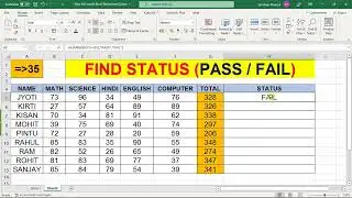 Find PASS and FAIL in Excel in Hindi। Microsoft Excel। Once More Try Done। MS Excel formula