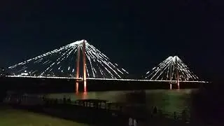 Light show on the Vinogradovsky bridge. Krasnoyarsk.