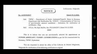 TSPSC Nalgonda Revenue Department Document Verification Dates Released ఏ documents carry చేయాలి??
