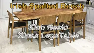 Splated Beech Slab Resin Table Glass Legs 30 seconds