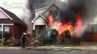 House fire after explosion in Hamilton, ON, Canada.