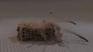 Monster falling on a building in Houdini