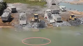 Updating Impressive Project Slide Stone Into Water By SHANTUI Dozers And Dong Feng Dumping Trucks