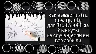 Вывод значений тригонометрических функций для 30, 45 и 60 за 2 минуты без мук и страданий