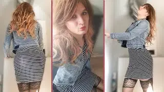 Crossdresser wearing stockings and tight dress.