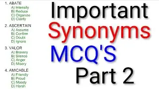 Synonyms MCQ Practice | Most Important Synonyms | English Vocabulary Test
