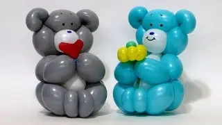 Bear cub with flower from balloons - twisting tutorial (Subtitles)
