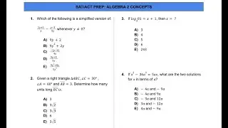 SAT/ACT PREP - Algebra 2 Specific Concepts - Part 1 [4 Detailed Practice Problems]