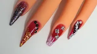 Dive into the Glam: Creating Stunning Red Artistic Stiletto Nails with PolyGel!