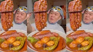 Eating MUKBANG YUMMY Food ASMR 🔥☺️ Braised pork belly with both lean and fatty parts, mixed
