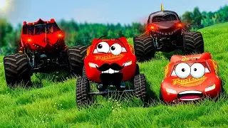 Two Lightning McQueen VS Two Monster Trucks in BemNG.drive