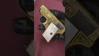 Gold Damascened "Destroyer" •  Mother of Pearl Grips • 1920s Spanish Vest Pistol
