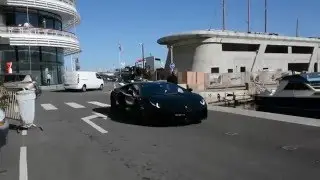Lamborghini Aventador cruising in harbour of Monaco