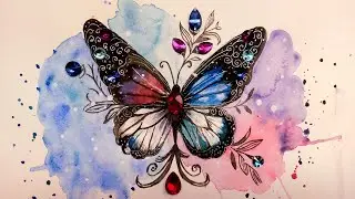 Beautiful Butterfly  Drawing Easy with Watercolor Painting with STRAW & GEMA For Beginners 🦋✨️