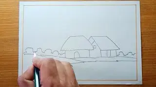 Village scenery drawing 🏡| Easy Scenery drawing for beginners #art #drawing #scenery #diy