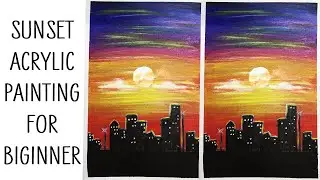 Sunset acrylic painting | Easy acrylic painting for beginners step by step #4