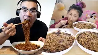 mukbangers consuming BLACK BEAN NOODLES