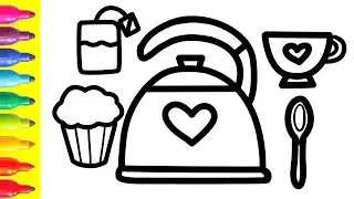 Bolalar uchun choy partiyasi buyumlarini chizish va bo'yash&Drawing and coloring tea party items