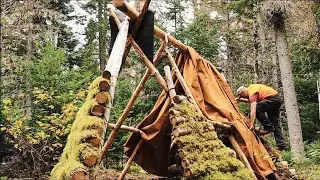 Winter Bushrcraft Shelter - Roots and Rocks - Fall Day in the Woods