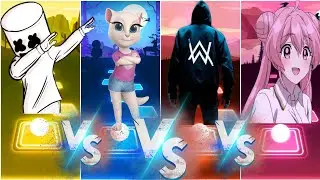 Marshmello Vs (official) Talking angela Vs Alan Walker Vs Kado anime!!! Tiles hop EDM RUSH