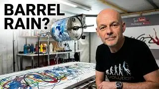 Painting RAIN using a GIANT ROTATING BARREL!