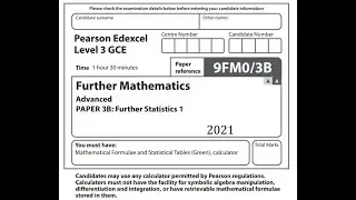 Further Statistics 1 (FS1) 2021 Pearson Edexcel A level Further maths