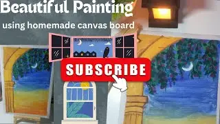 Easy Canvas Painting||Using self made canvas||Himigouche painting||For beginners #viralvideo #easy
