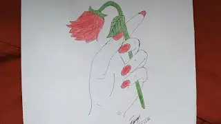 Çiçek tutan el çizimi 🥀🥀