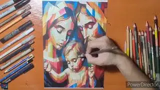 Drawing of colored holy family | cubism art | raizodark