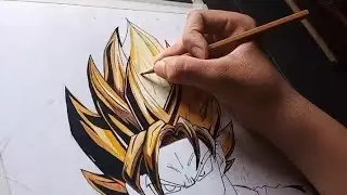 Goku drawing ✨️with colour pencil /Dragon Ball Z /for beginners/ step by step (Hair part )